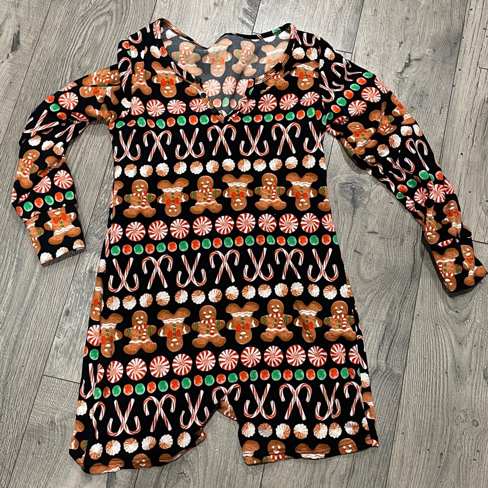 Festive Gingerbread Print Long Sleeve Romper